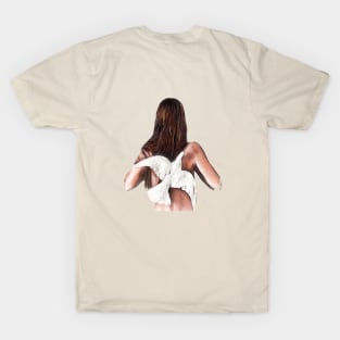 Woman with birds on back. Freedom concept. T-Shirt